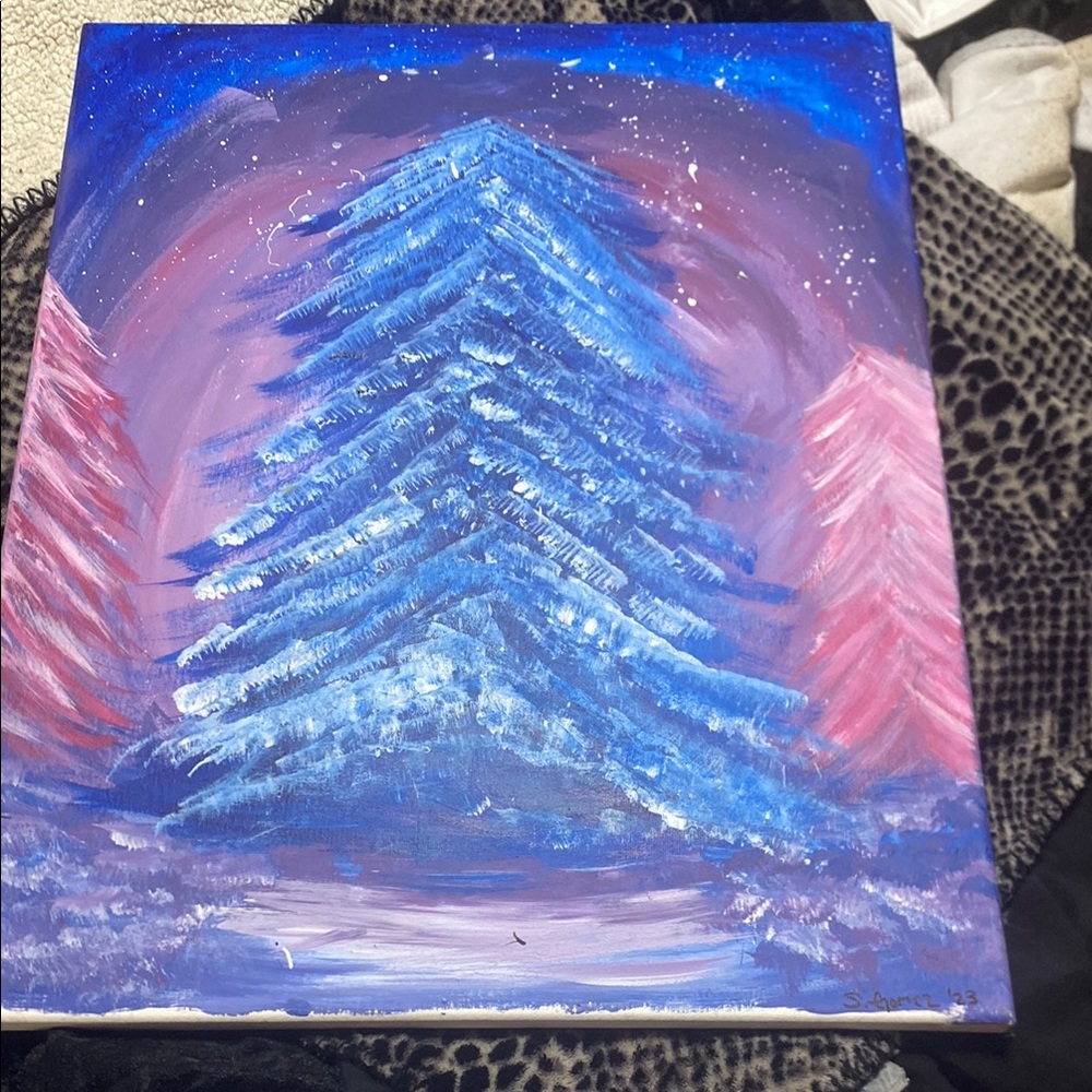 Blue and Pink Winter Landscape Canvas Art